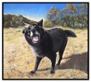 pastel painting, dog portrait, Sydney goofy face