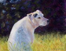 pastel painting of dog in garden